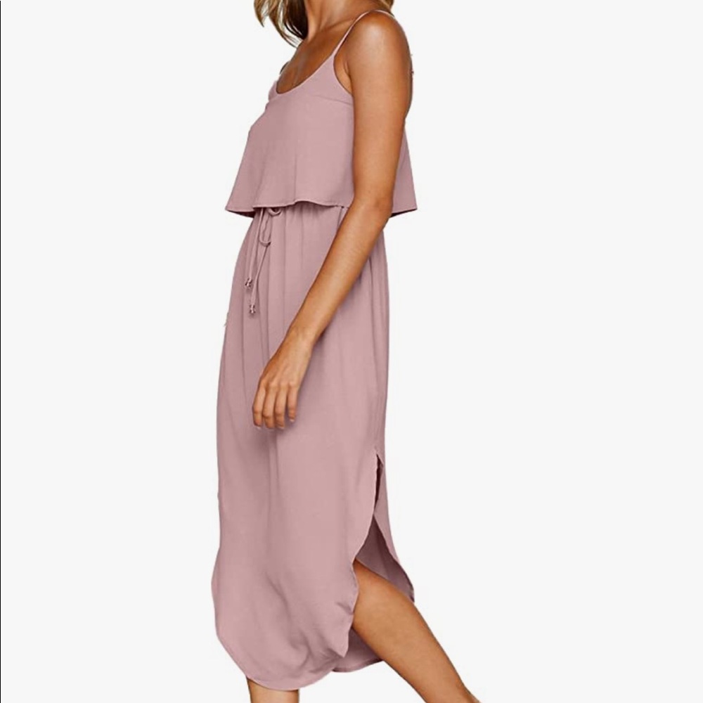 NERLEROLIAN Women's Adjustable Strappy Split Summer Beach Casual Midi Dress